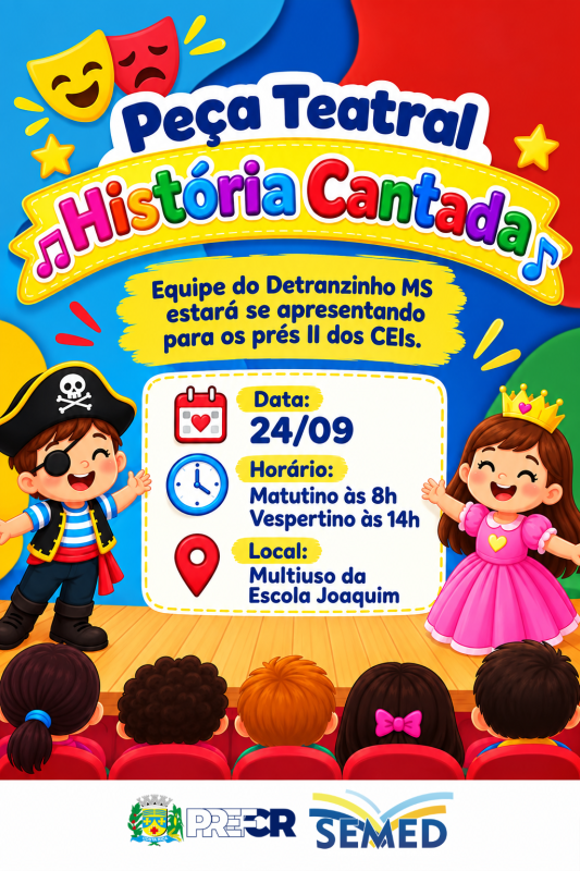 MS – Costa Rica promove peça teatral “História Cantada” para levar educação no trânsito às crianças dos Pré-II dos Centros de Educação Infantil